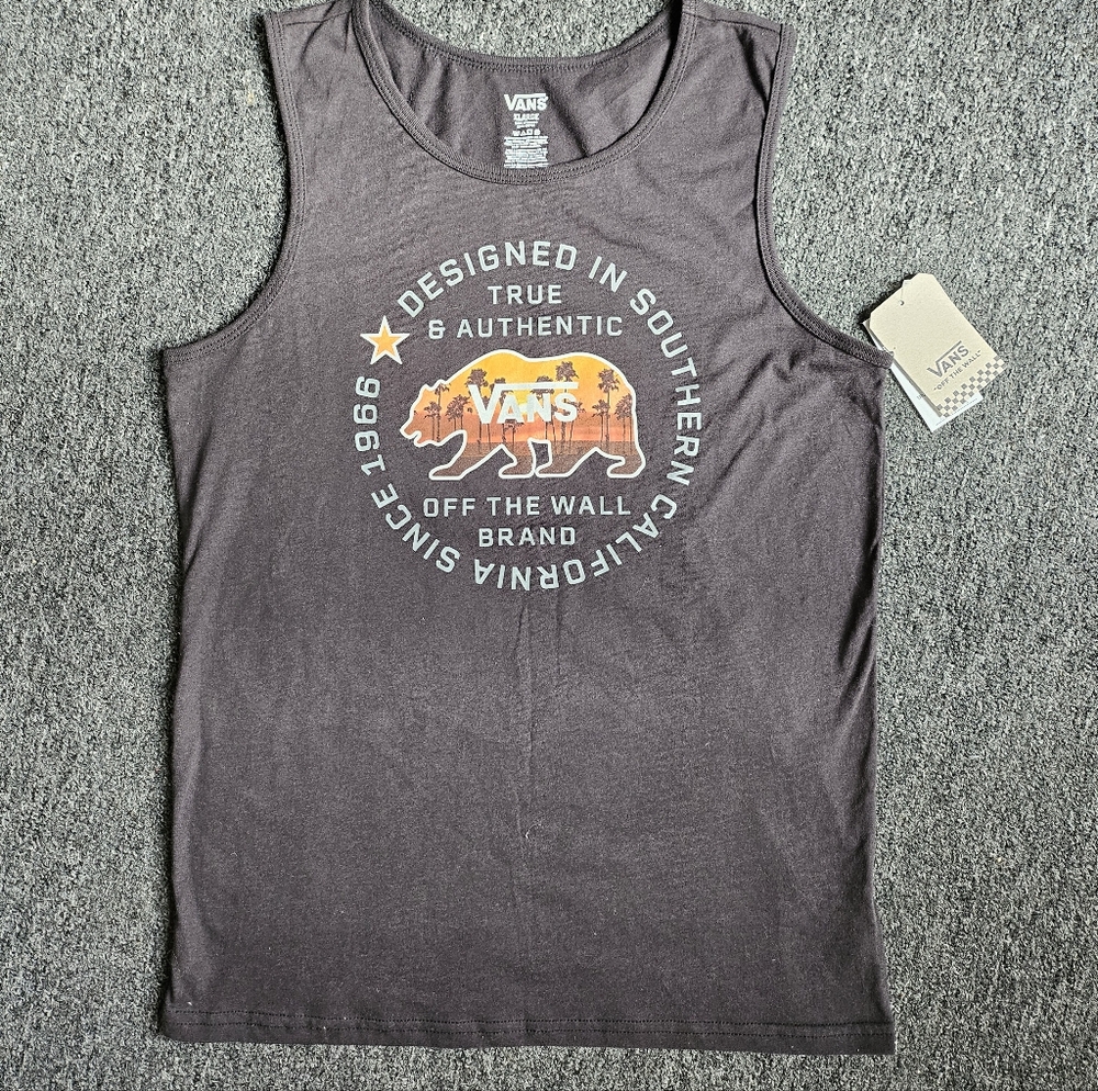 Vans Youth Boys Black Bear Palm Tree Graphic Tank Top Kids X-Large